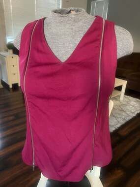 NWT Lane Bryant Magenta Double Zipper Sleeveless V-Neck Ponte Tank Top
